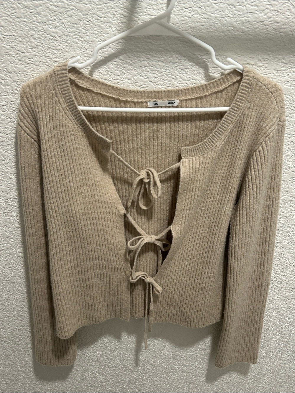 GU Tie-Front Ribbed Cardigan - Picture 2 of 9